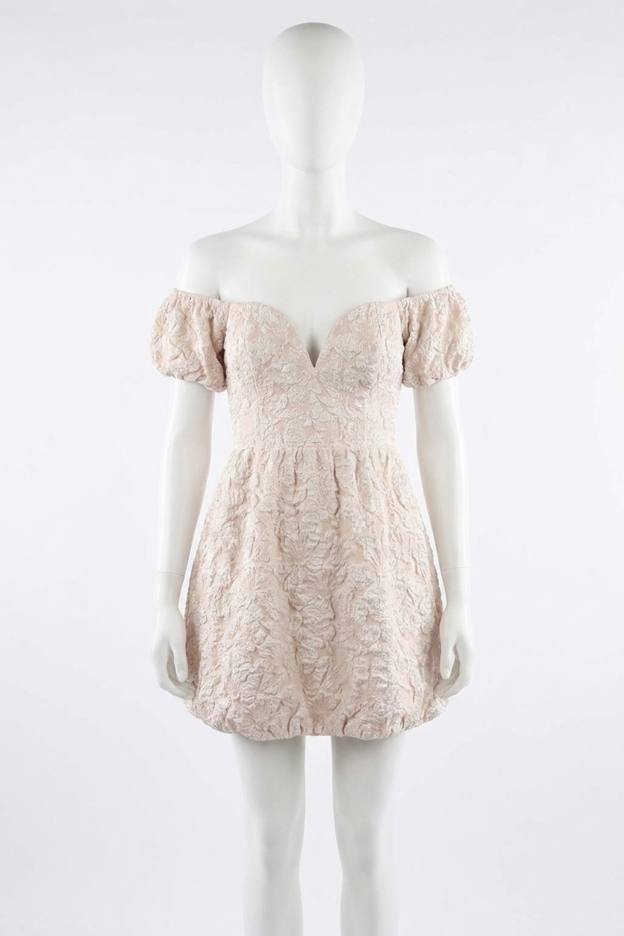 NEW LULUS avery jacquard puff sleeve mini dress in pink